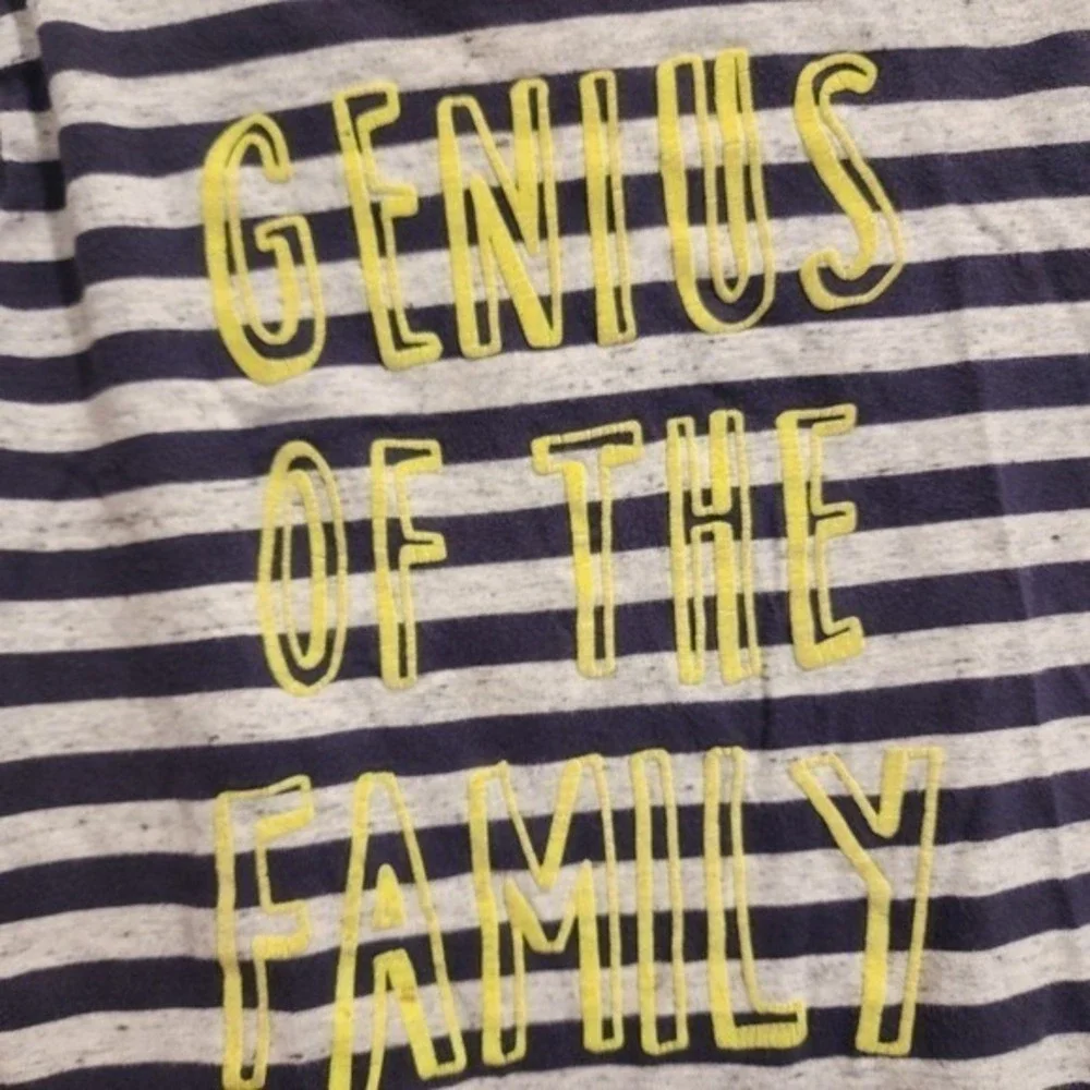Baby B'gosh Kids sz4T Long Sleeve Shirt Genius‎ of the Family Navy Stripe Funny